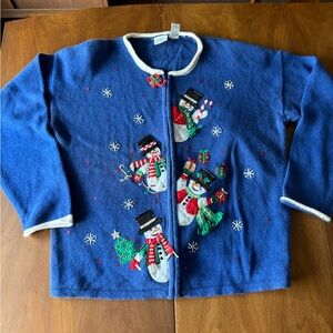 Vintage 90a women’s snowman holiday winter knit cotton blend sweater